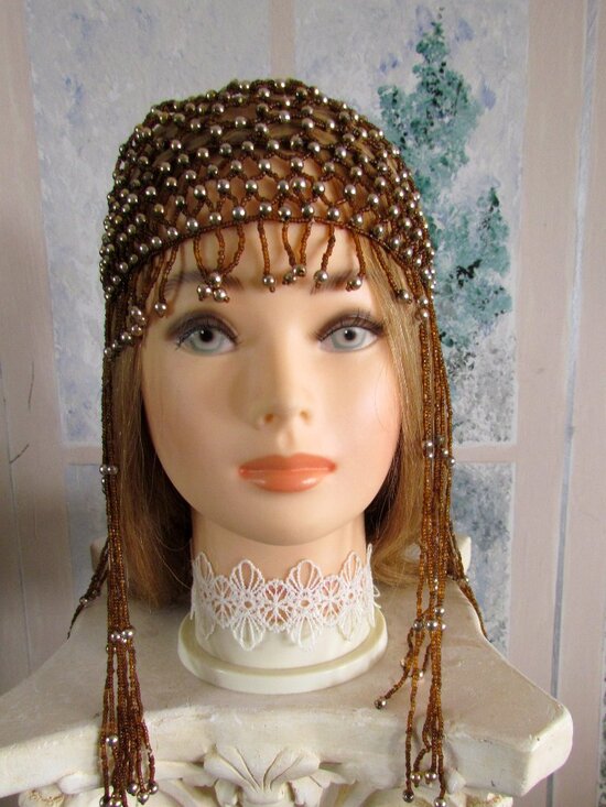 ROARING 20s BEADED CAP w LONG BEAD FRINGE + BEADED HEADBAND for FLAPPER COSTUMES main image 8